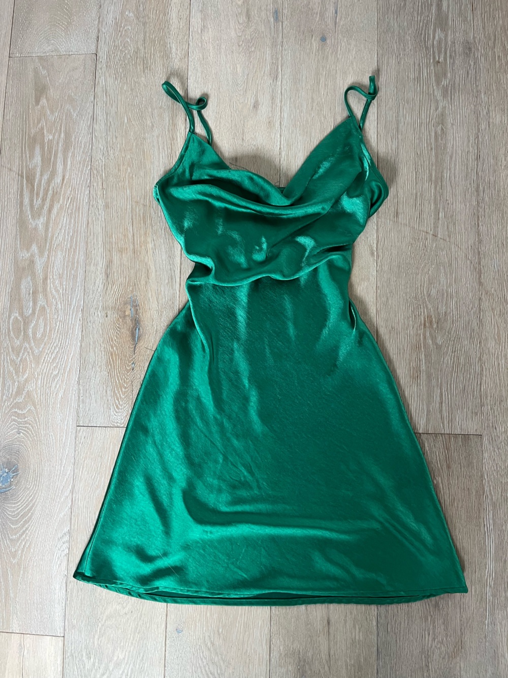 Motel Rocks Shiny Emerald Green Satin Slip Mini Dress